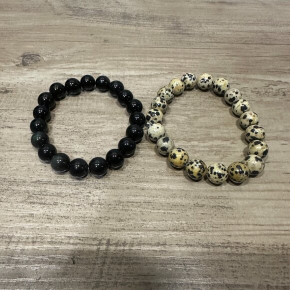 EUC Beaded Bracelet Set Black & Tan with Gift Box - Picture 2 of 11